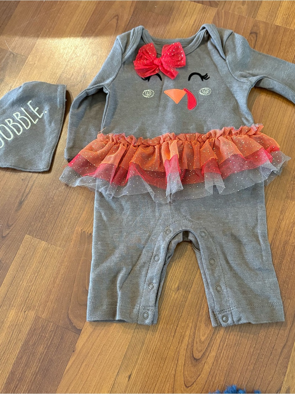 Thanksgiving Tutu Turkey Baby Bodysuit with matching Gobble bib 0-3 months